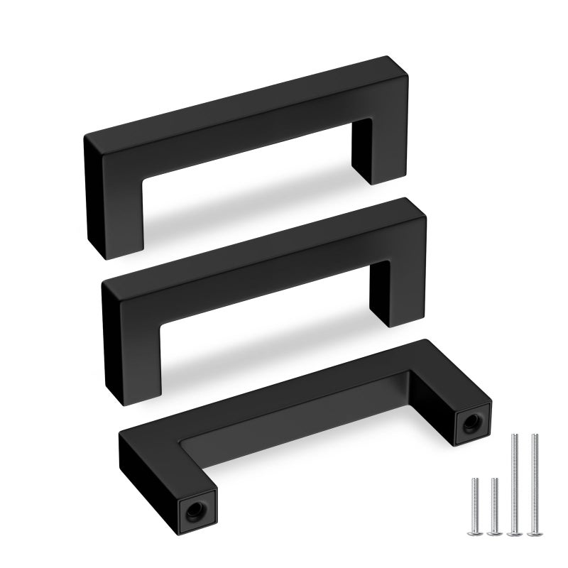 Goldenwarm 10 Pack Black Square Bar Cabinet Pull Drawer Handle Stainless Steel Modern Hardware for Kitchen Bathroom Cabinets Cupboard,Center to Center 3in (76mm) Modern Matte Black Drawer Pulls - Image 1